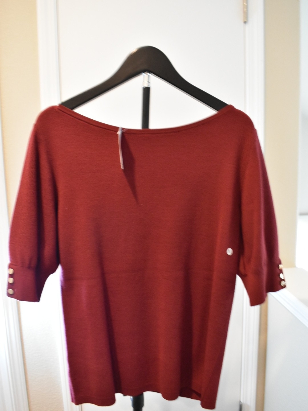 Ann Taylor Factory Rust Red Boatneck Knit Top with Button Cuffs